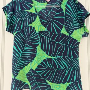 Lilly Pulitzer Green and Black Leaf Print Blouse